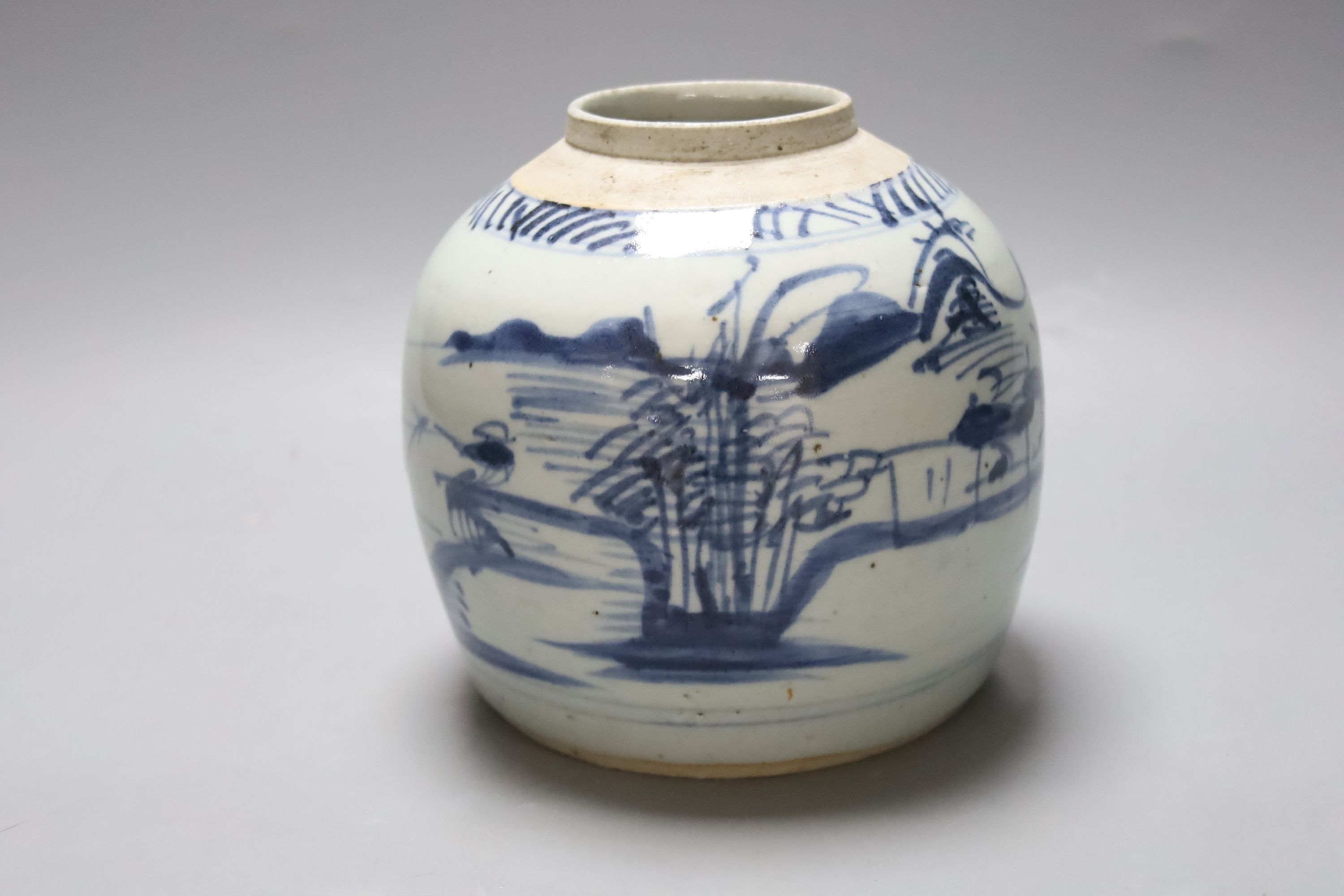 A Chinese jar, a pair of vases and three graduated brush pots, Qing period or later, tallest 18cm